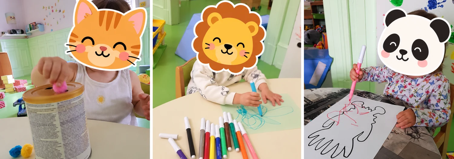 Un enfant glisse un pompon dans une fente, un autre dessine au feutre dans une micro-crèche de Sélestat